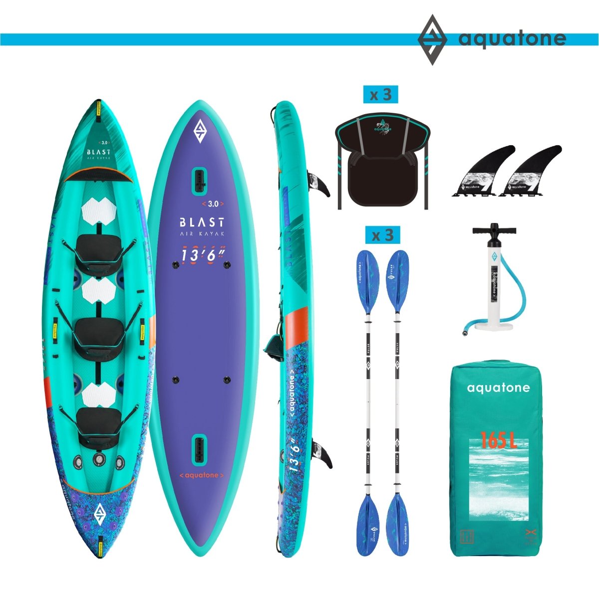 Aquatone Blast 13'6" 3 Person Kayak - Paddlestore